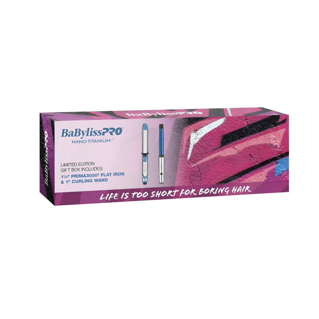 1 1/4" Prima3000 Flat Iron & 1" Curling Wand Gift Box