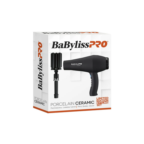 BaBylissPRO Porcelain Ceramic Triple Barrel Waver & Carrera2 Hair Dryer Limited Edition Mega Value Styling Set