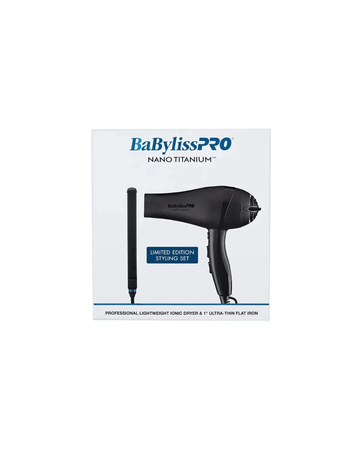 BaBylissPRO Nano Titanium Professional Lightweight Ionic Dryer & 1" Ultra-Thin Flat Iron