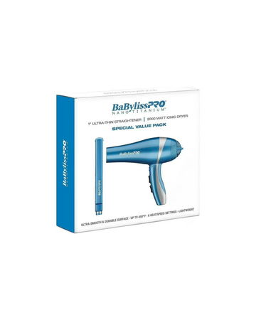 Babyliss Pro Nano Titanium Ultra-Thin 1" Hair Straightening Flat Iron and 2000 Watt Ionic Dryer