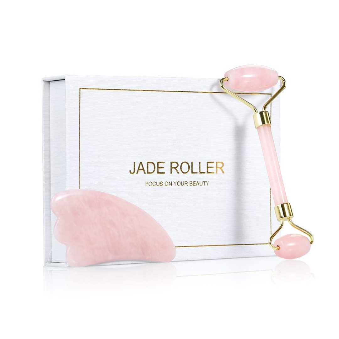 Jade Roller for Face and Gua Sha Scraping Massager Set